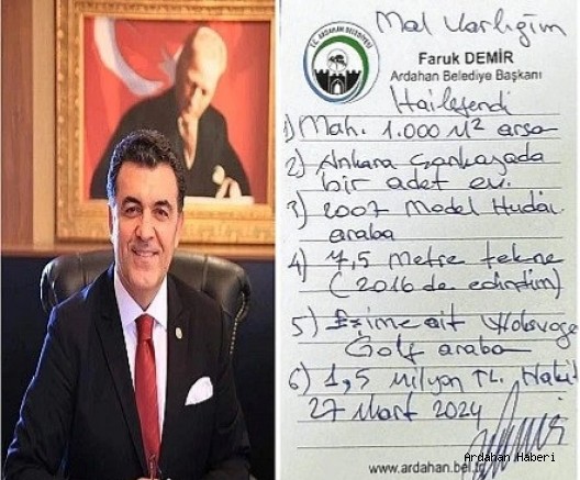 Ardahan Belediye Başkanı Faruk Demir MAL Varlığını Açıkladı 