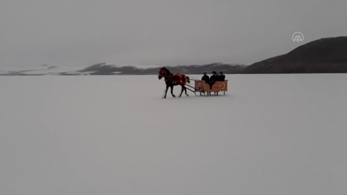 Buzla kaplı Çıldır Gölü'nde atlı kızakla gezinti keyfi nisanın ilk günlerine kadar sürecek