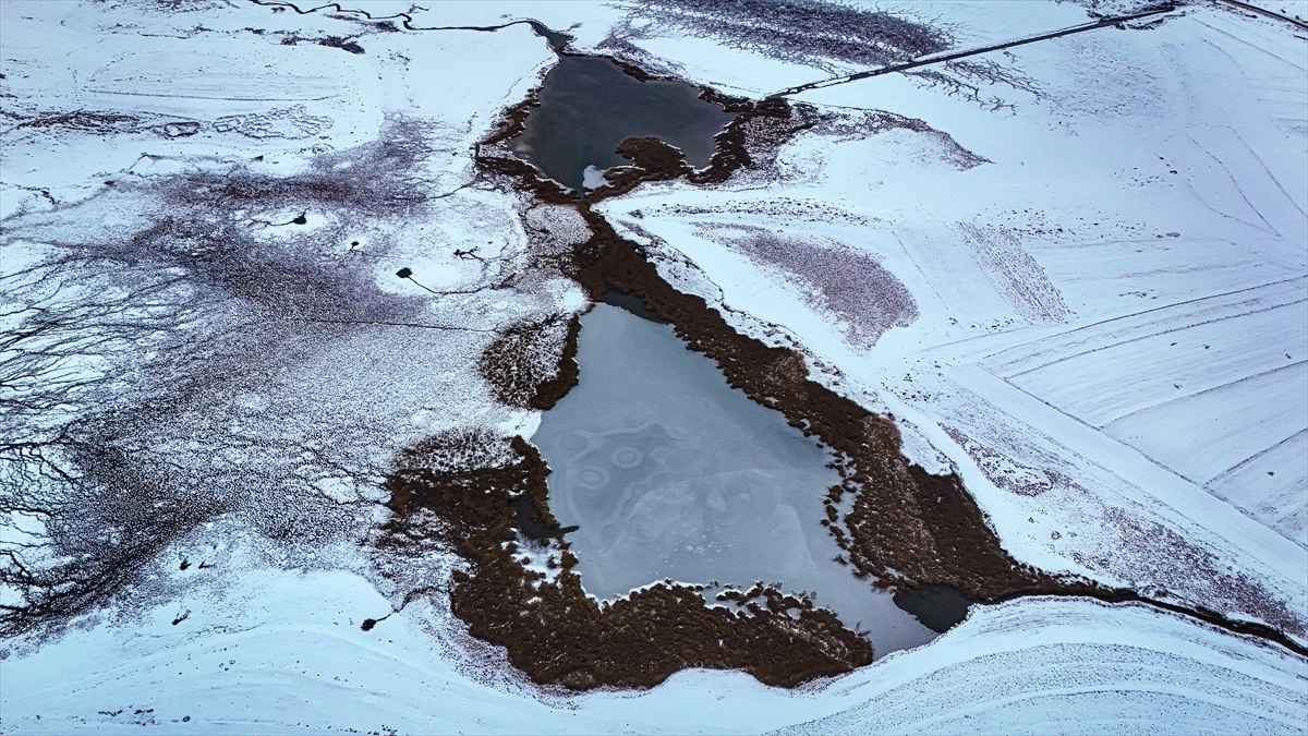 Kars'ta Soğuk Hava Lavaş Gölü'nü Dondurdu