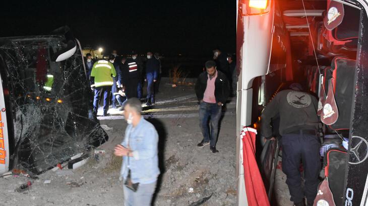 Konya'da yolcu otobüsü devrildi! Çok sayıda yaralı var