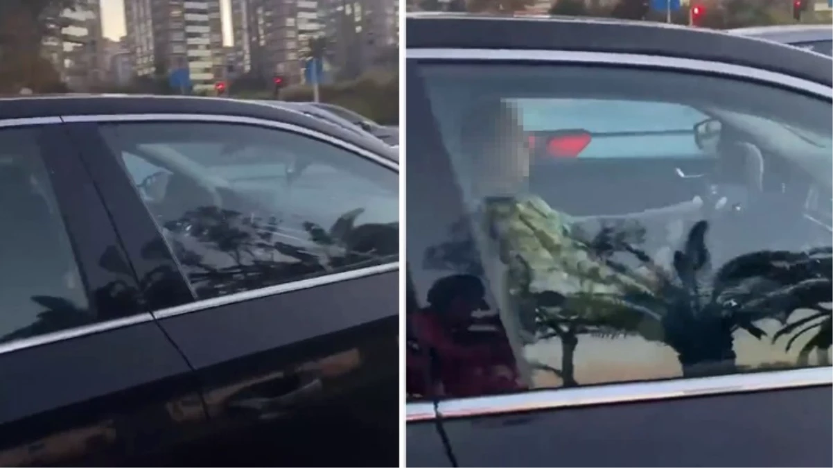 Mide bulandıran görüntü! İstanbul trafiğinde seyir halindeki sürücü kendini tatmin etti
