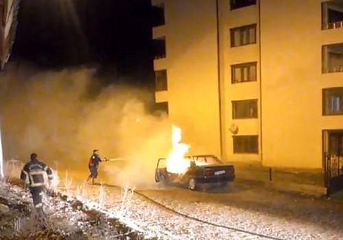 Ardahan'da park halindeki otomobilde yangın çıktı