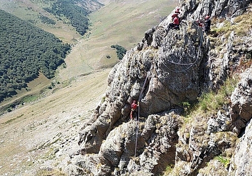 Ardahan'ın Sarıyamaç köyünde kayalıklarda mahsur kalan 2 keçi kurtarıldı 