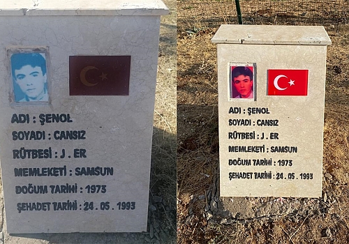 Bingöl'de şehit 33 askerin temsili mezar taşındaki fotoğrafı ve Türk bayrağı yenilendi
