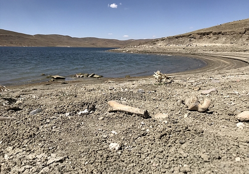 Erzurum'da kuraklık nedeniyle baraj suları çekilince eski mahalle mezarlığı gün yüzüne çıktı