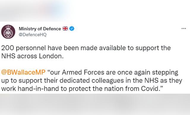Londra'da 200 askeri personel NHS hastanelerini destekleyecek