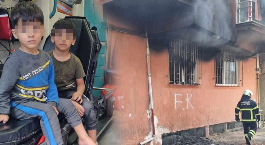 Yangın paniği! Evde mahsur kalan 2 çocuğu mahalleli kurtardı