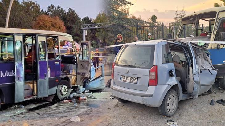 Ankara'da feci kaza! Otomobil ile minibüs çarpıştı: 1 ölü, 14 yaralı