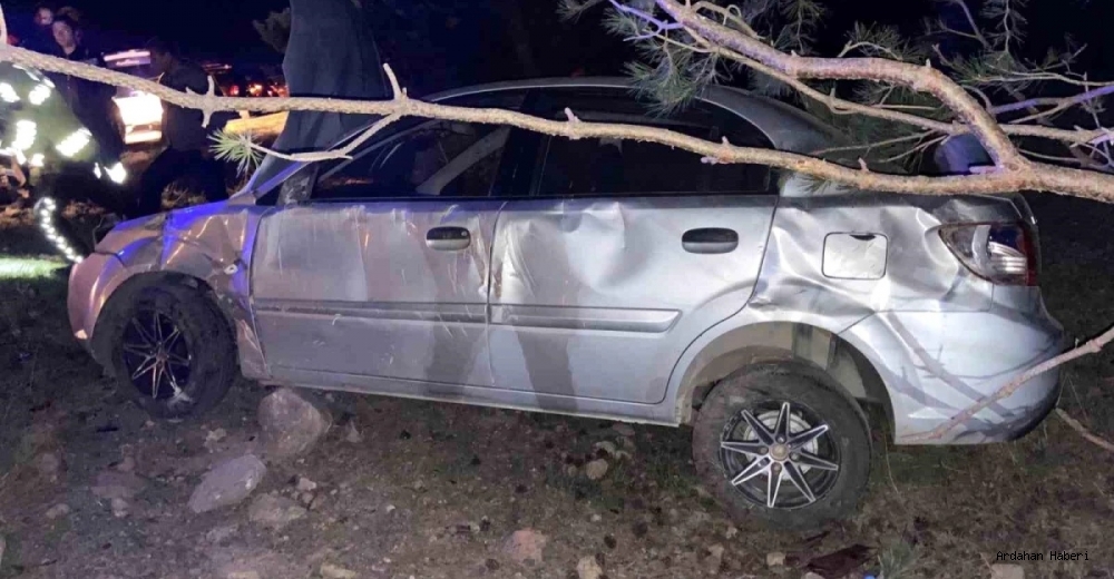 Ardahan'da sürücüsünün direksiyon hakimiyetini kaybettiği otomobil yoldan çıktı