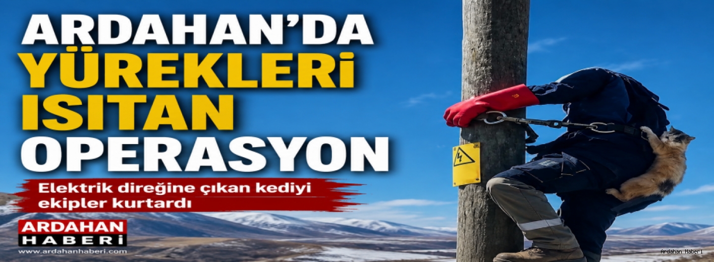 Ardahan'da Yürekleri Isıtan Operasyon: Direkte Mahsur Kalan Kediyi Aras EDAŞ Kurtardı