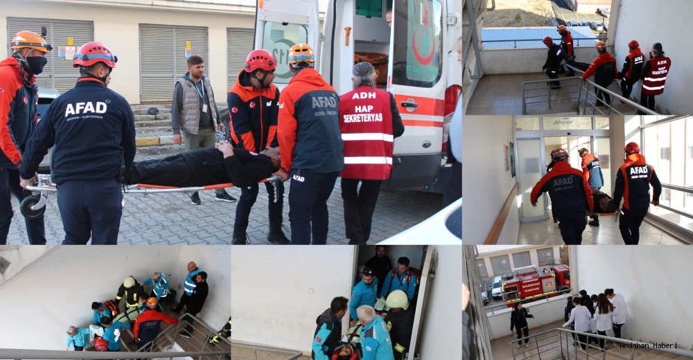 Ardahan Devlet Hastanesinde Yangın, Deprem ve Tahliye Tatbikatı Gerçekleştirildi