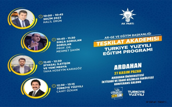 Ardahan Haberi: Ak parti de yüzyılın eğitimi 27 Kasım Pazar günü Ardahan’da gerçekleştirilecek