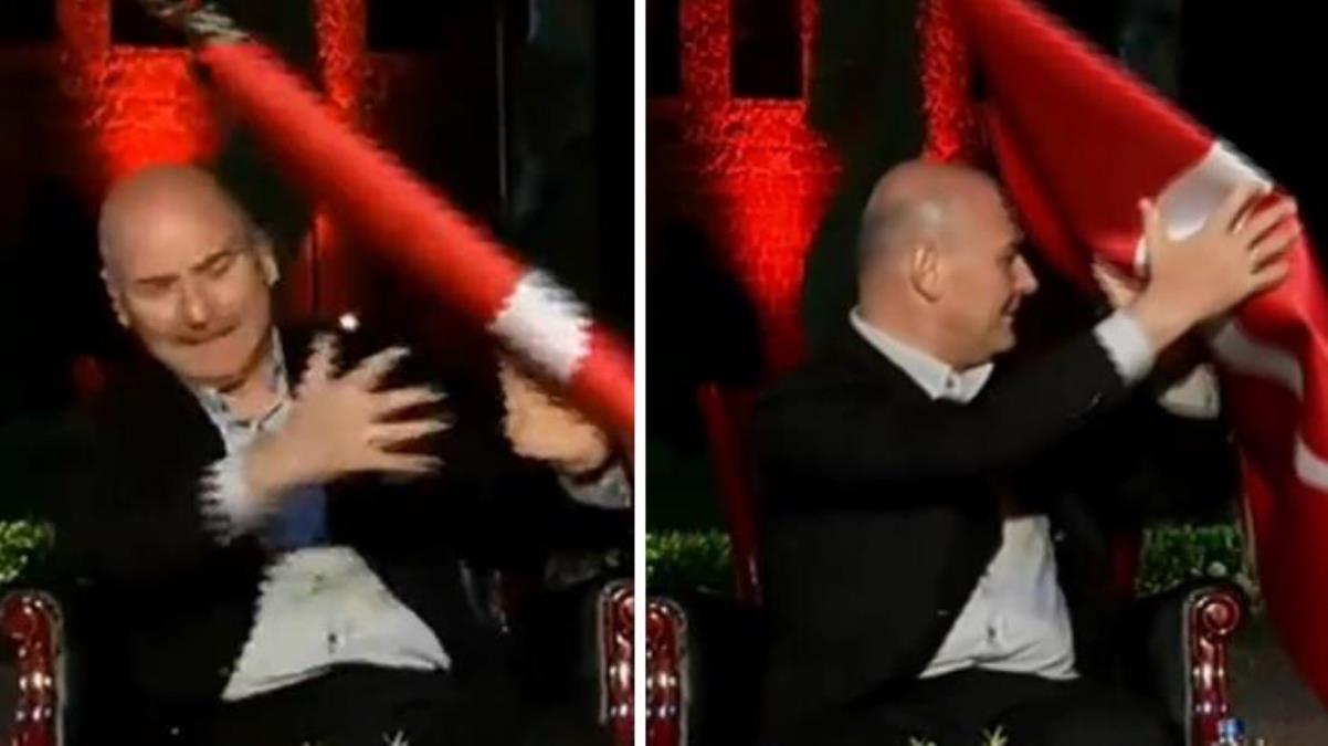 Ardahan Haberi: Bakan Soylu'nun canlı yayında zor anları! Üzerine bayrak devrildi