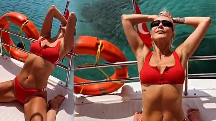 Ardahan Haberi: Hande Yener kırmızı bikinisiyle teknede poz verdi