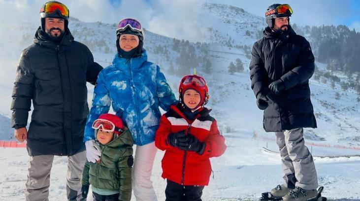 Burak Özçivit ve eşi Fahriye Evcen'in kayak keyfi! Instagram'dan mutluluk pozu verdiler