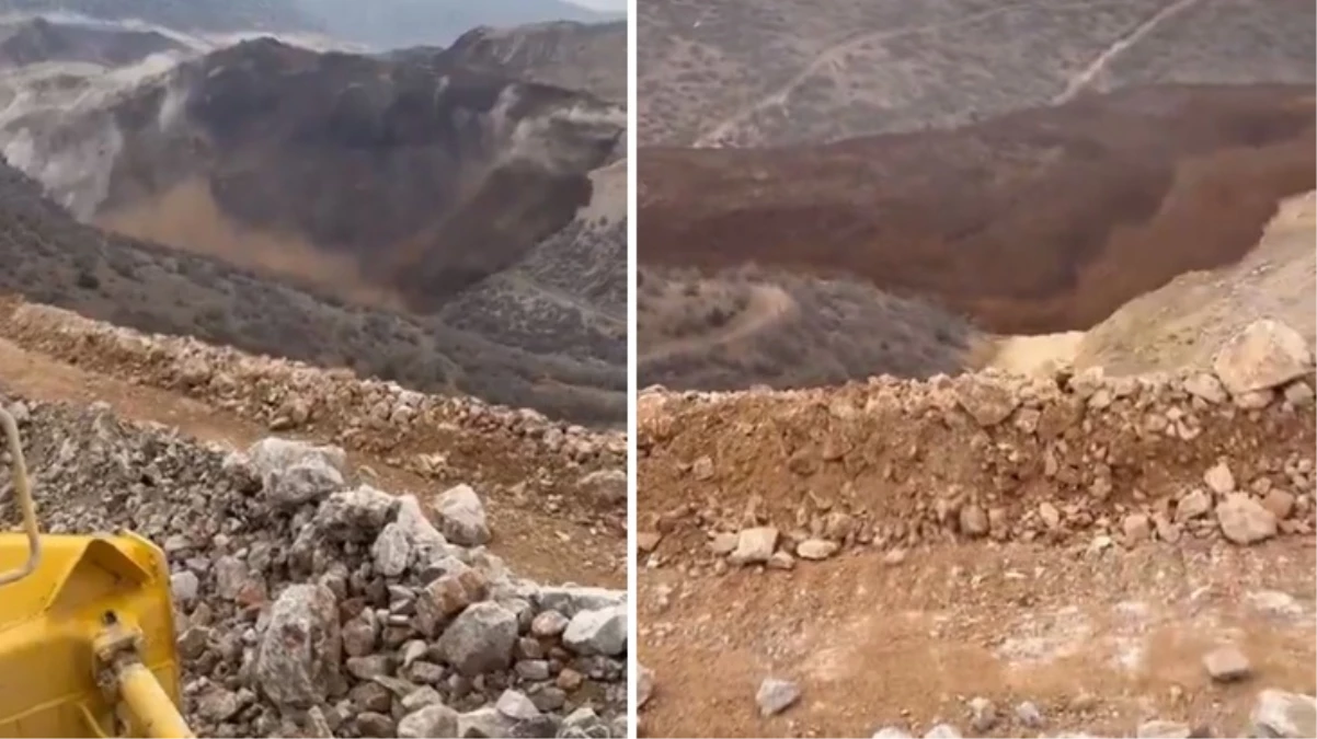 Erzincan'da altın madenin bulunduğu alandaki toprak kayması kamerada