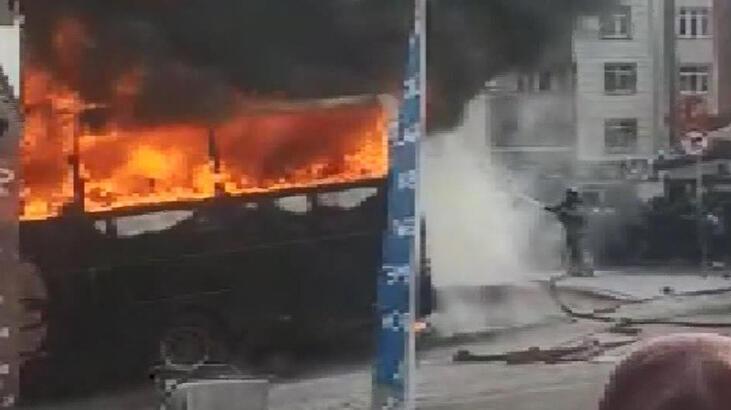 Esenyurt’ta alev alev yanan otobüs küle döndü