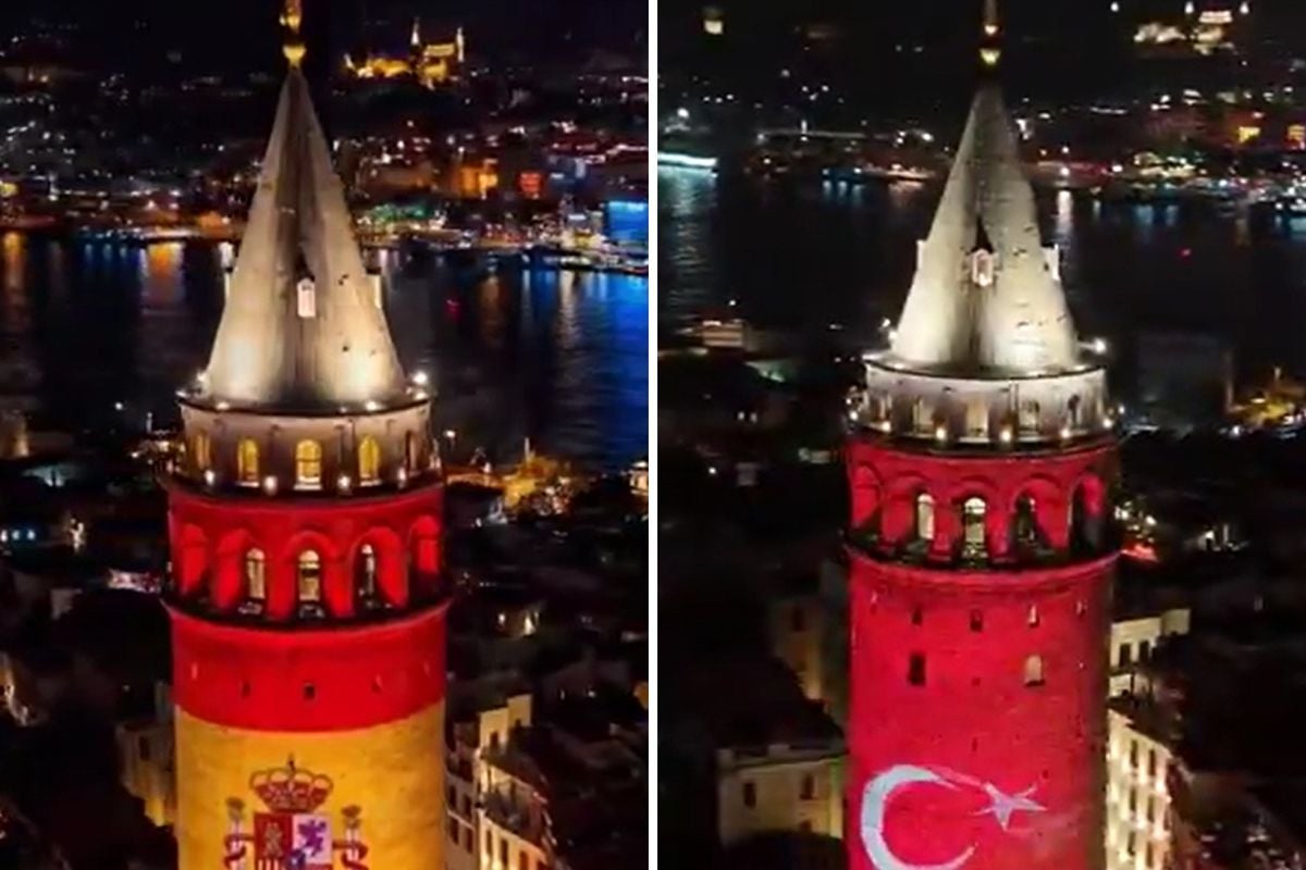 Galata Kulesi Türk ve İspanyol Bayraklarının Renkleriyle Aydınlatıldı
