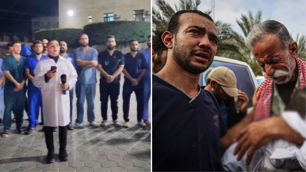 Gazze'deki doktorlar hastane önünde toplanarak 