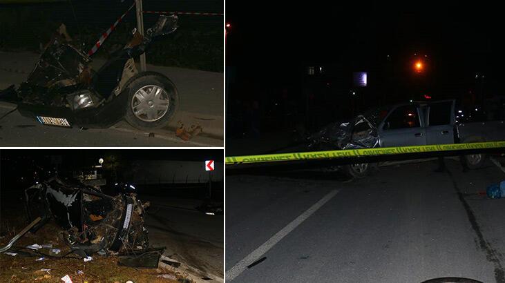 Kamyonete çarpan otomobil üçe bölündü: 1 ölü, 3 yaralı