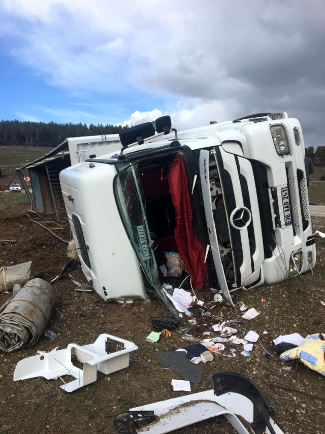 Kars'ta büyükbaş hayvan taşıyan tır kaza yaptı