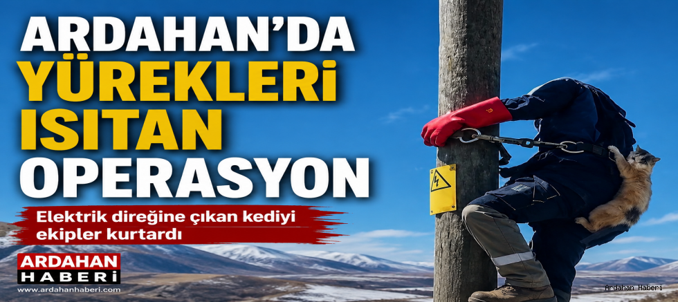 Ardahan'da Yürekleri Isıtan Operasyon: Direkte Mahsur Kalan Kediyi Aras EDAŞ Kurtardı