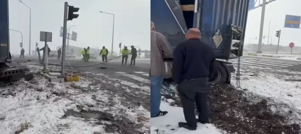 Ardahan Otogar Kavşağında Tır Kaldırıma Çıktı: Sürücünün Dikkati Olası Kazayı Önledi