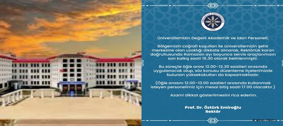 Ardahan Üniversitesi’nden Ramazan Ayı Düzenlemesi: Servis Saatleri Değişti