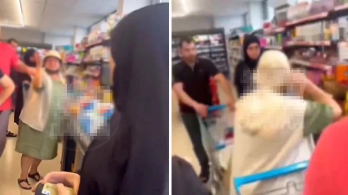 Markette başörtülü kadınlara çirkin saldırı! Kaydedilen görüntüleri başını yaktı