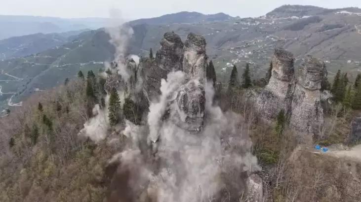 Ordu’nun peribacaları! 8 kaya aynı anda böyle patlatıldı