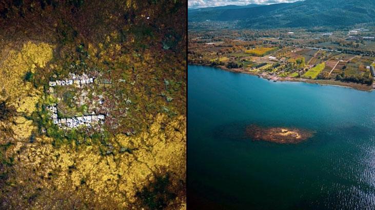 Sapanca Gölü'nde gizemli yapı tekrar ortaya çıktı! Kazma-kürekle bölgeye gittiler
