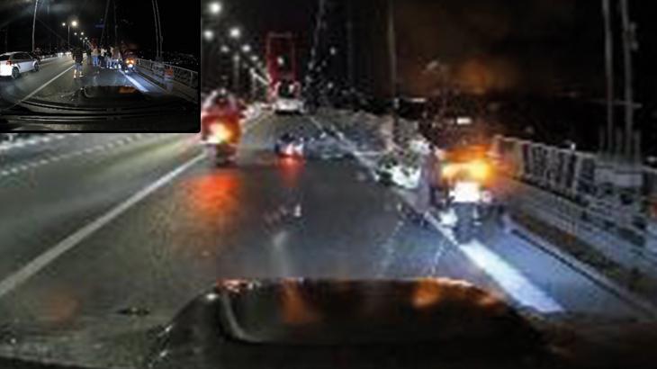 Şerit değiştiren otomobil motosikletli trafik polisine çarptı