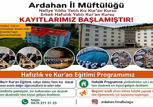 Ardahan İl Müftülüğü Yatılı Kur'an Kursları İçin Kayıtlar Başladı