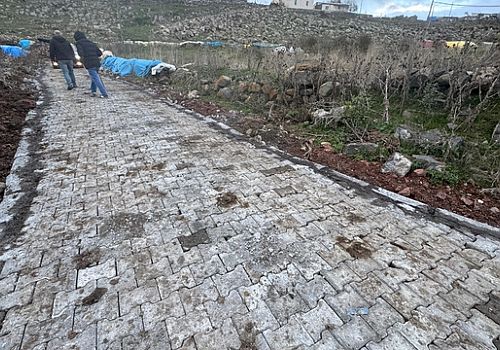 Ardahan'ın Çıldır ve Hanak ilçelerinde köylerdeki yollarda kilit parke çalışmaları sürüyor.