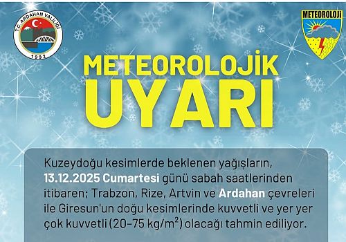 Ardahan Valiliğinden Meteorolojik Uyarı