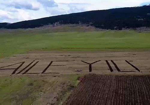 Ardahanlı çiftçi Fatih Doğruyol, tarlasına traktörüyle ‘Aile Yılı’ yazdı