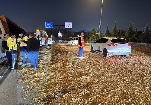 Başiskele’de yonga yüklü tır devrildi: Yol trafiğe kapandı