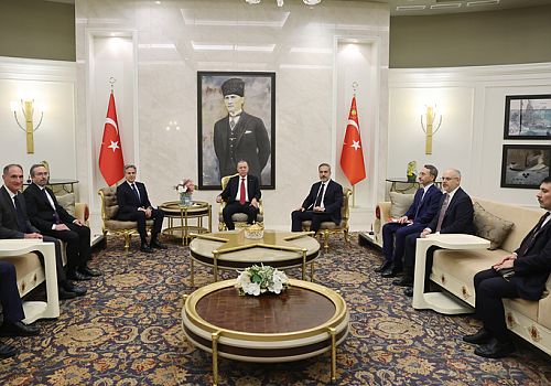 Cumhurbaşkanı Erdoğan, ABD Dışişleri Bakanı Antony Blinken ile Ankara Esenboğa Havalimanı'nda kabul etti 