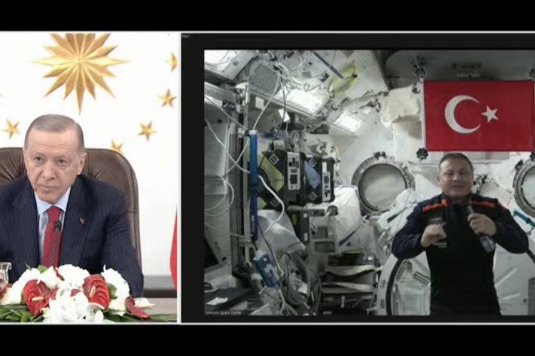 Cumhurbaşkanı Erdoğan, ilk Türk astronotla görüştü... Türk bayrağı uzayda dalgalanıyor