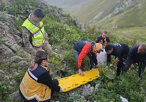 Göle de uçuruma yuvarlanan otomobildeki sürücü ve yolcu yaralandı, hastaneye kaldırıldı