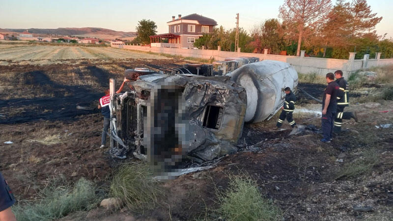 Şarampole devrilen tanker alev aldı; sürücü öldü