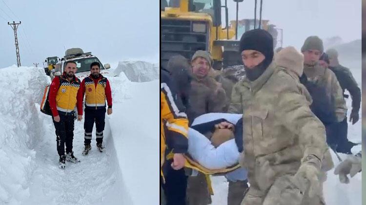 Üs bölgesinde rahatsızlanan asker için 8 saat karla mücadele